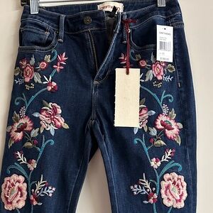 Driftwood Women's Dark Blue Jeans with Floral Embroidery